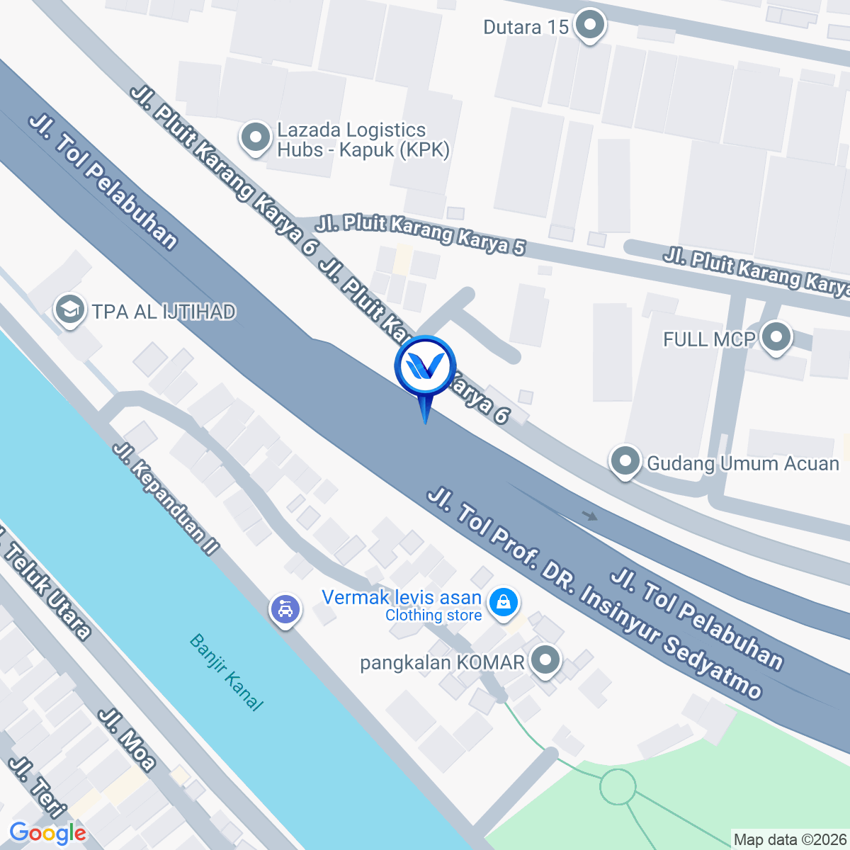 Peta Lokasi Tol Sedyatmo KM 18+500, Jakarta Utara
