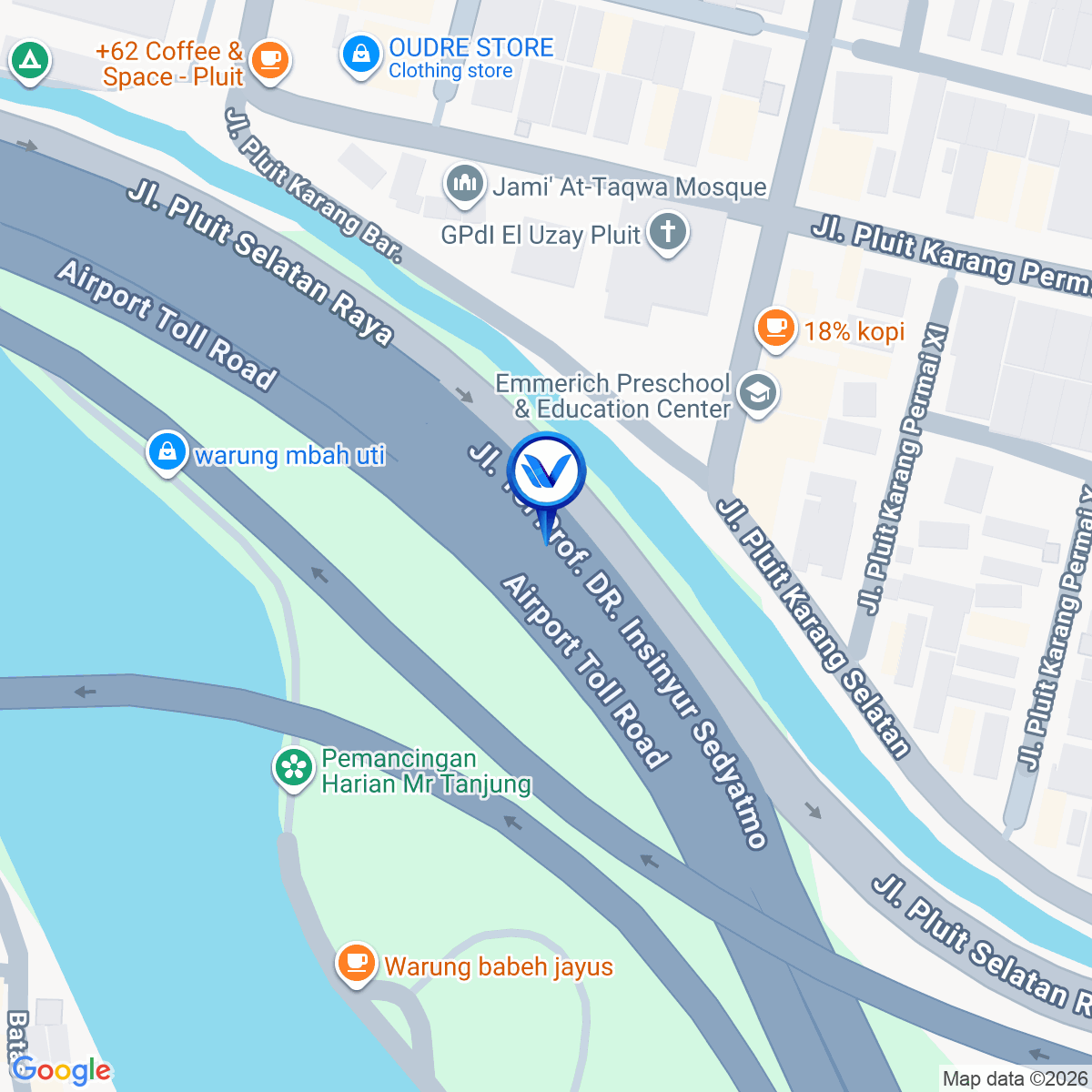 Peta Lokasi Tol Soedyatmo KM 20 + 650 (Bandara menuju Pluit, Ancol dan Tol dalam kota), Jakarta Utara