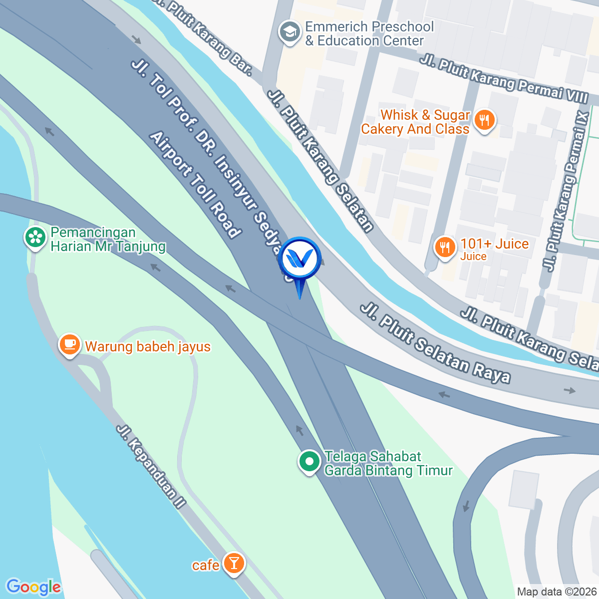 Peta Lokasi Tol Soedyatmo KM 20 + 450 (Bandara menuju Pluit, Ancol dan Tol dalam kota), Jakarta Utara
