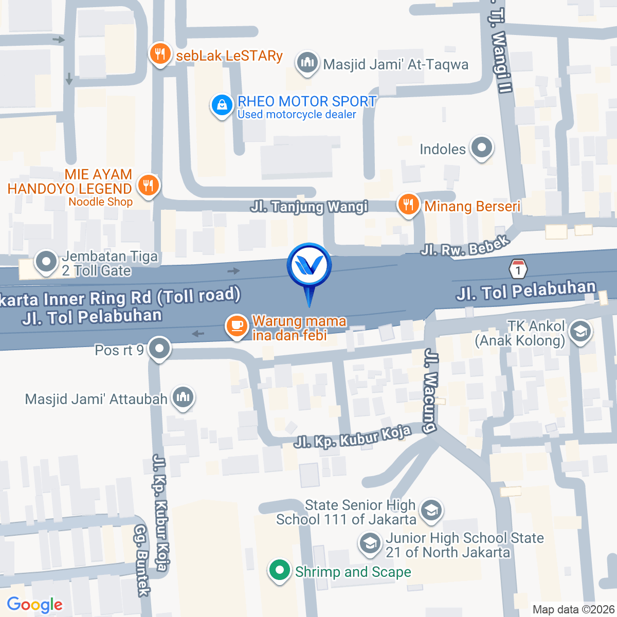 Peta Lokasi Tol Wiyoto Wiyono KM 24 + 100, Jakarta Utara