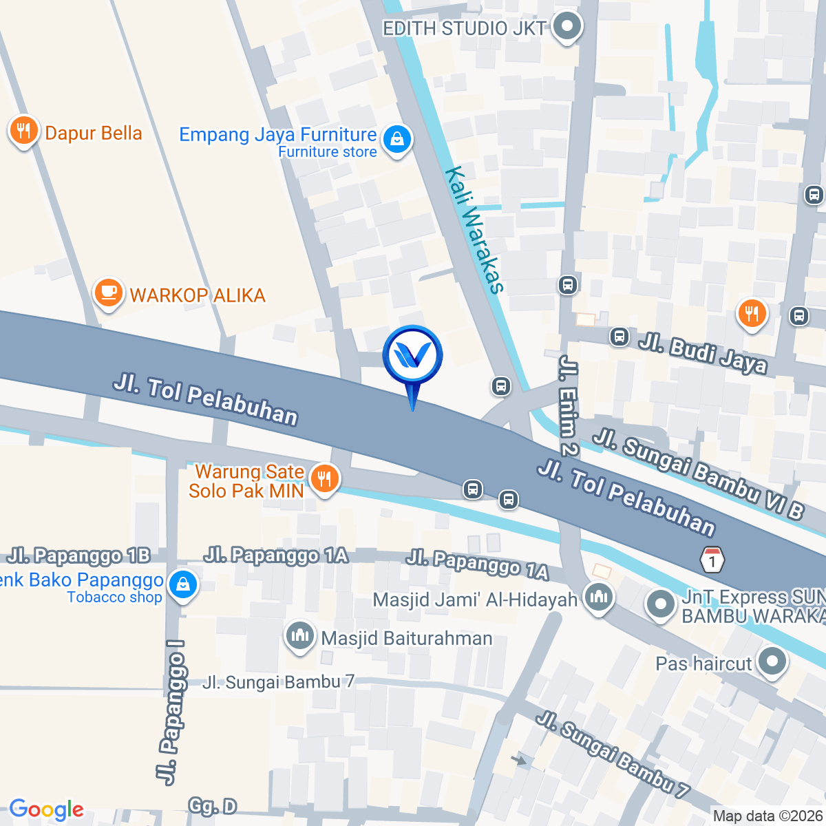 Peta Lokasi Tol Wiyoto Wiyono KM 14 + 300, Jakarta Utara