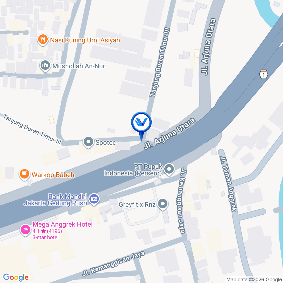 Peta Lokasi Jl. Arjuna Utara No.40 (Seberang PT. Pupuk Indonesia), Jakarta Barat