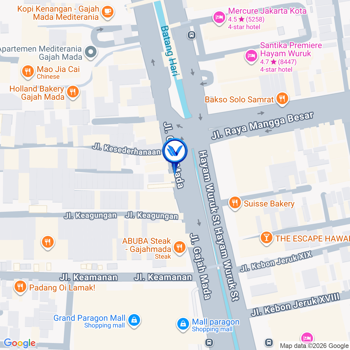Peta Lokasi Jl. Gajah Mada (Pertigaan Mangga Besar / Lendeteves), Jakarta Barat