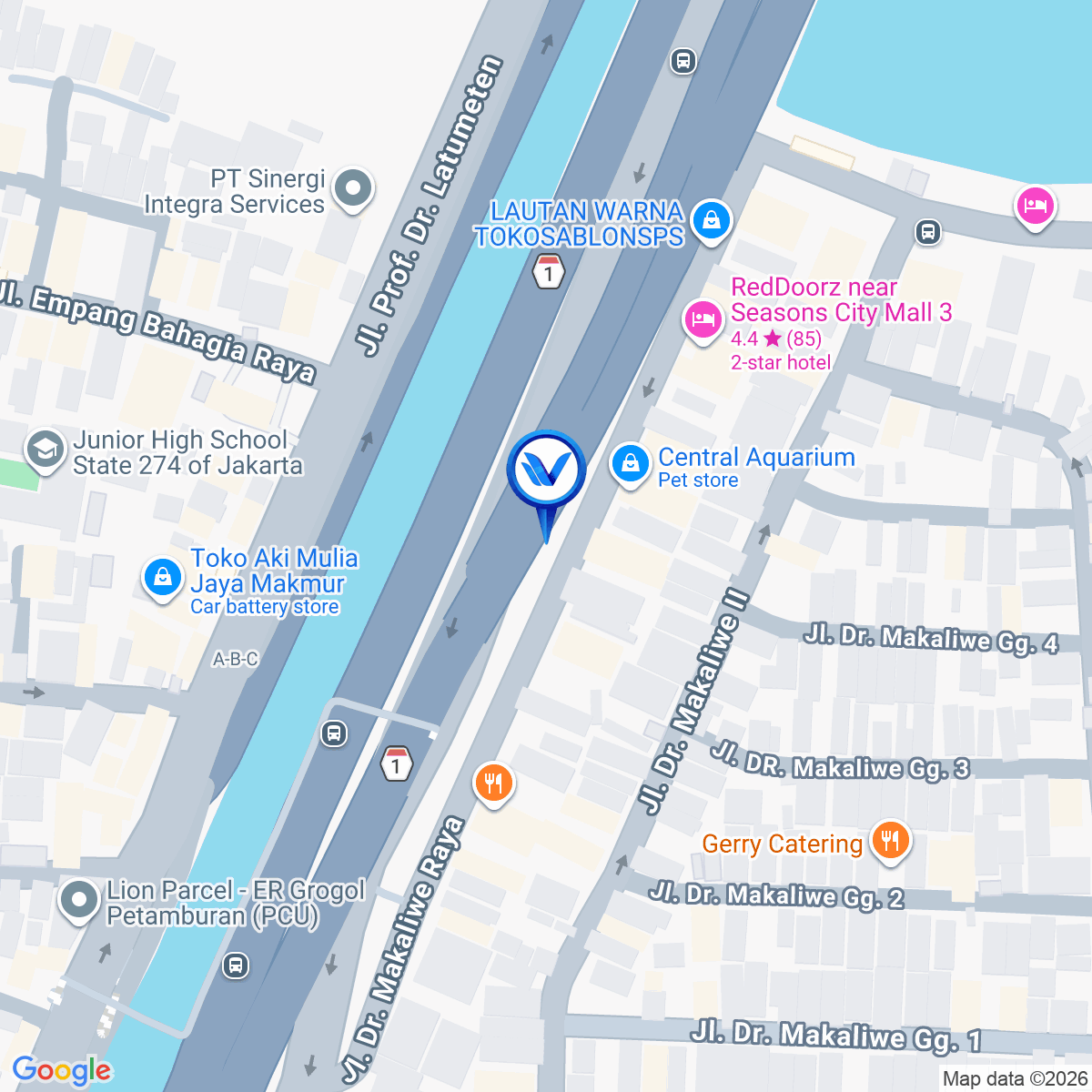 Peta Lokasi Tol Tomang Jl. Dr. Makaliwe KM+800, Jakarta Barat