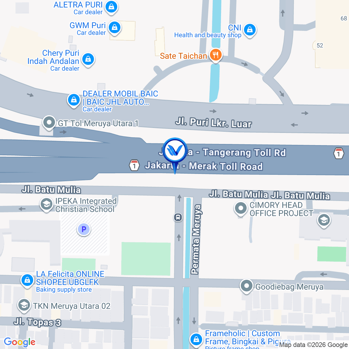 Peta Lokasi Tol Kebon Jeruk KM 6+800 (sebelum Exit Tol JLB), Jakarta Barat