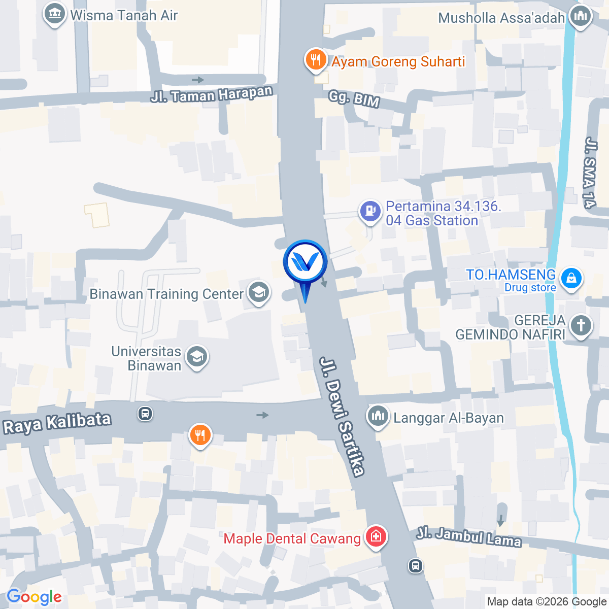Peta Lokasi Jl. Dewi Sartika (Dekat Lampu Merah Kampus Binawan), Jakarta Timur