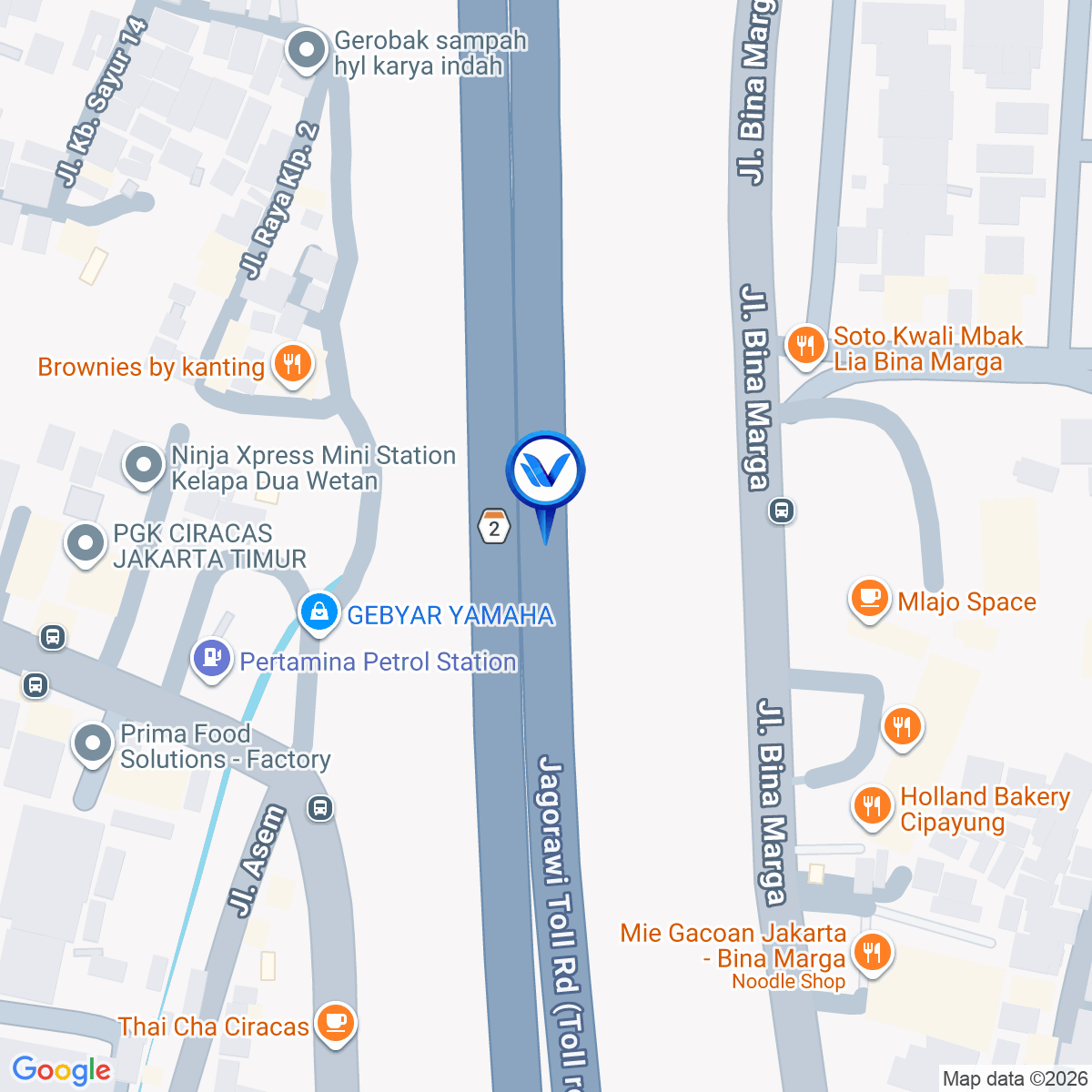 Peta Lokasi Tol Jagorawi KM 09 + 400 A, Jakarta Timur