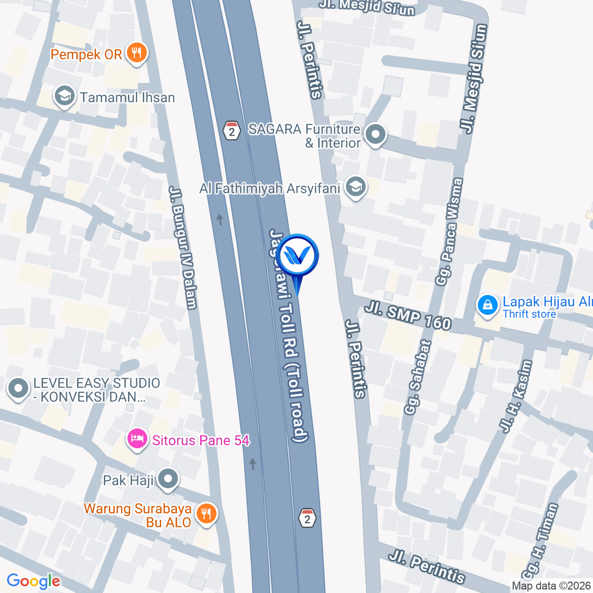 Peta Lokasi Tol Jagorawi KM 8+200, Jakarta Timur