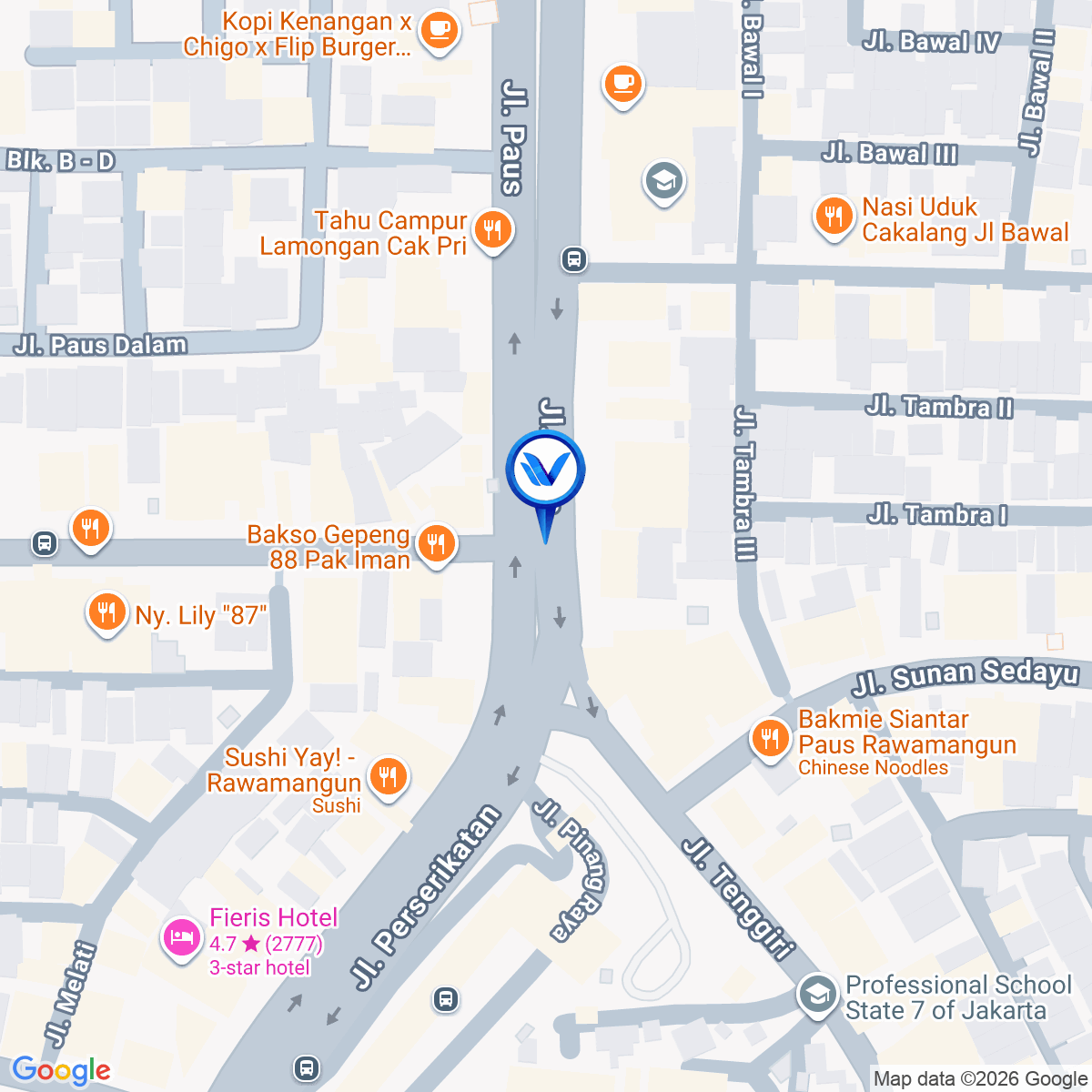 Peta Lokasi ARION MALL Rawamangun Pertigaan Jl. Perserikatan - Jl. Waru, Jakarta Timur