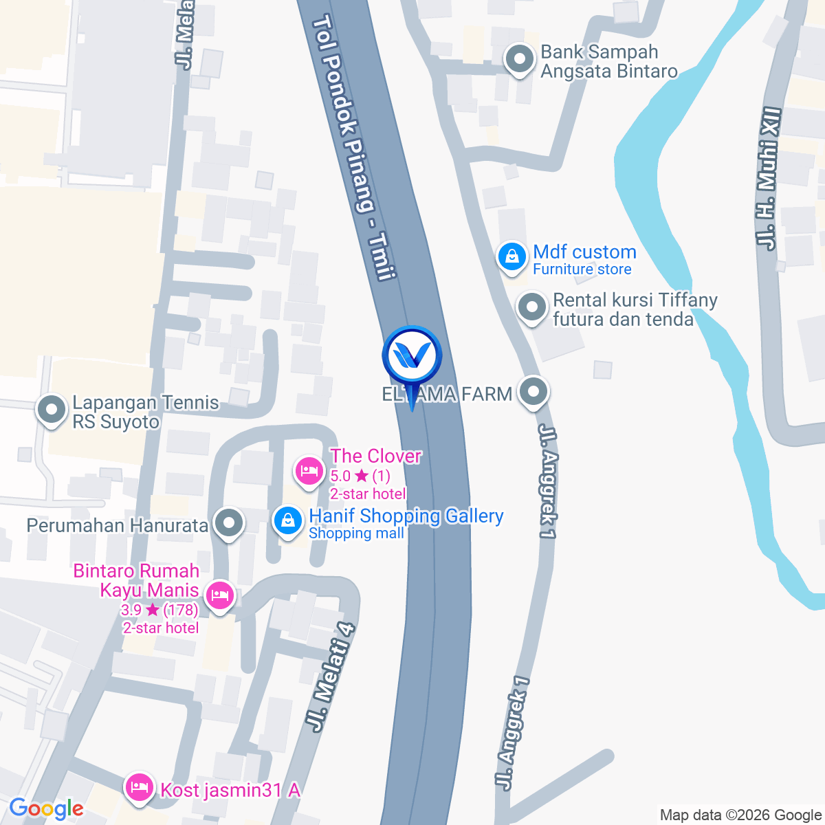 Peta Lokasi Tol JLJ / Pondok Pinang Km 18 + 00 B, Jakarta Selatan