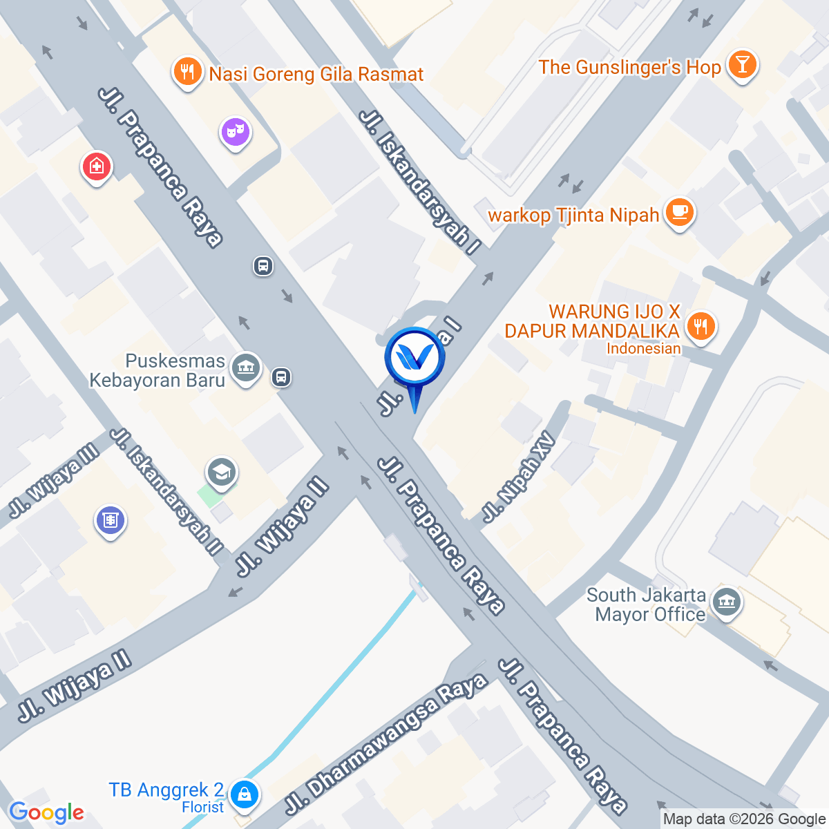 Peta Lokasi JL PRAPANCA RAYA (PEREMPATAN PRAPANCA, DEKAT KANTOR WALIKOTA), Jakarta Selatan