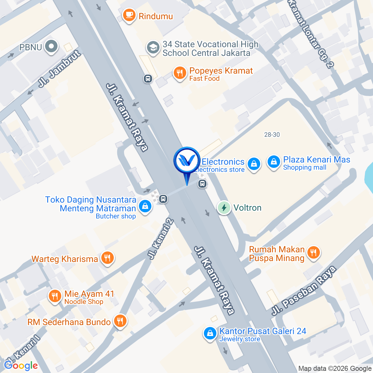 Peta Lokasi JPO Kenari Mas Jl. Kramat Raya, Jakarta Pusat