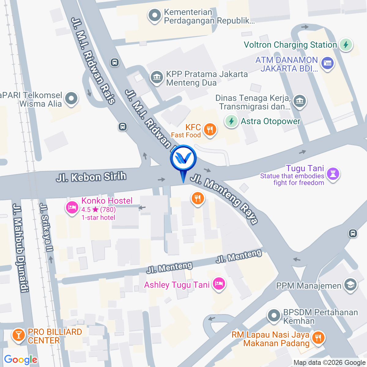 Peta Lokasi Jl. M.I. Ridwan Rais (Tugu Tani), Jakarta Pusat