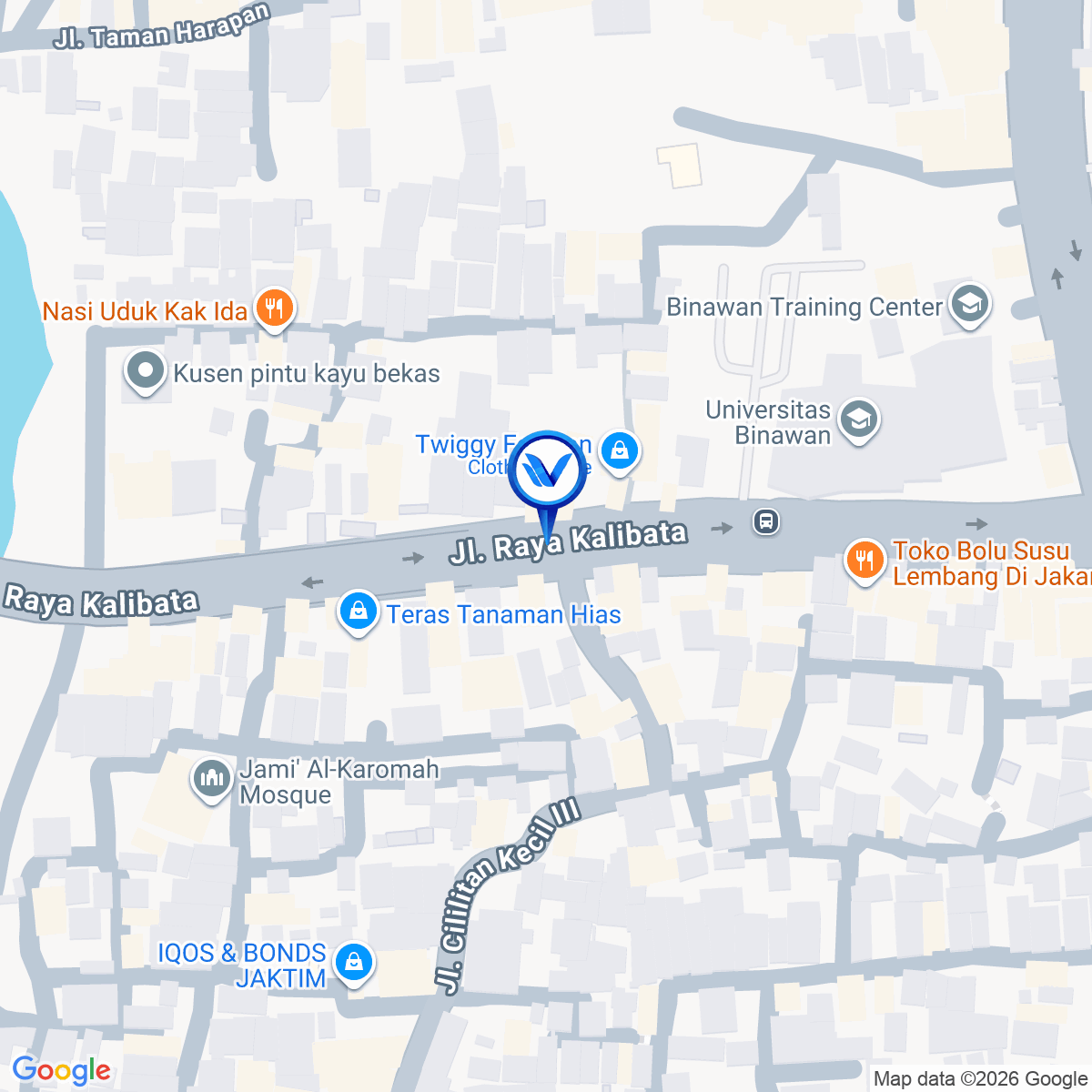 Peta Lokasi Jl. Raya Kalibata - Universitas Binawan Cawang, Jakarta Timur