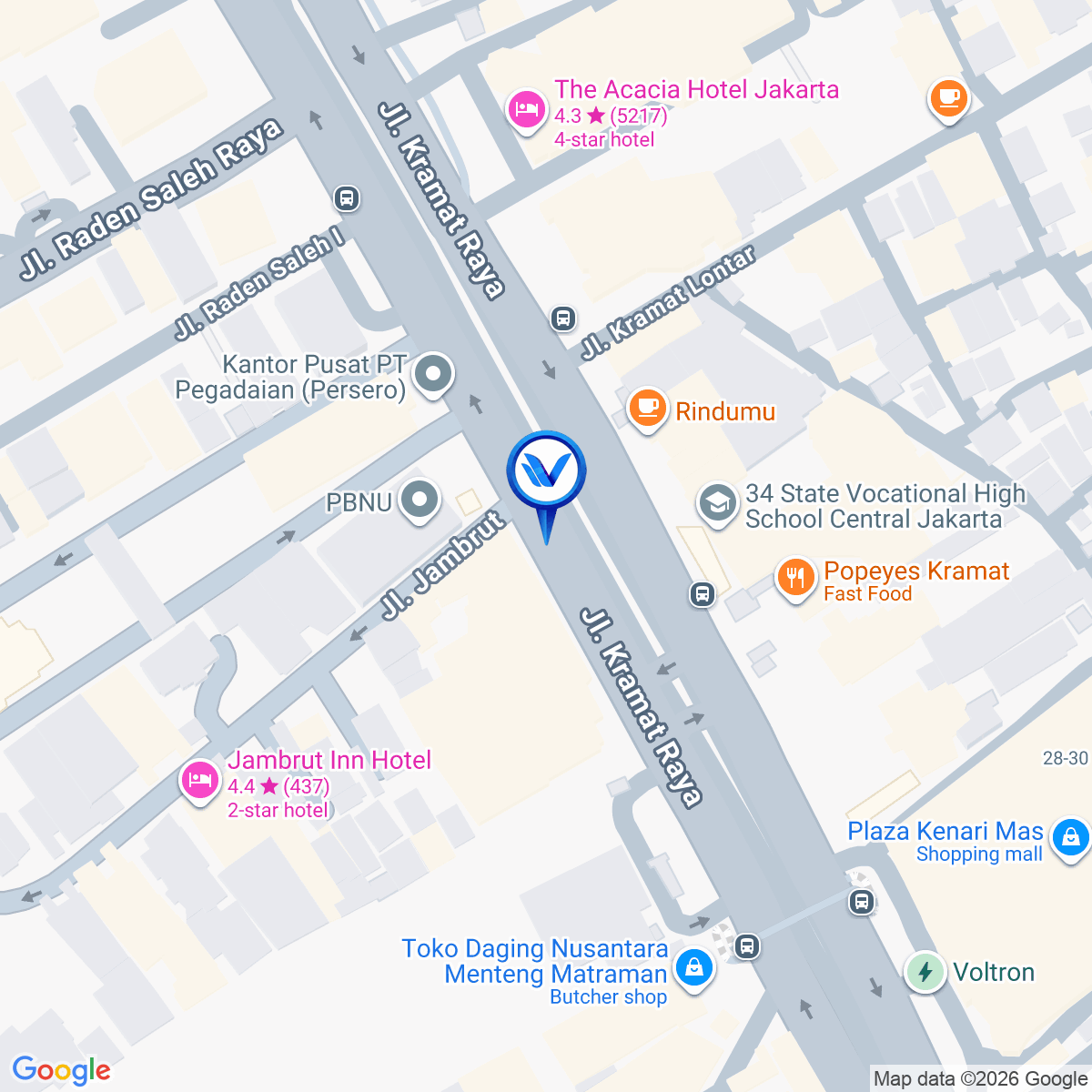 Peta Lokasi Jl. Kramat Raya - Jl. Salemba Raya - Senen, Jakarta Pusat