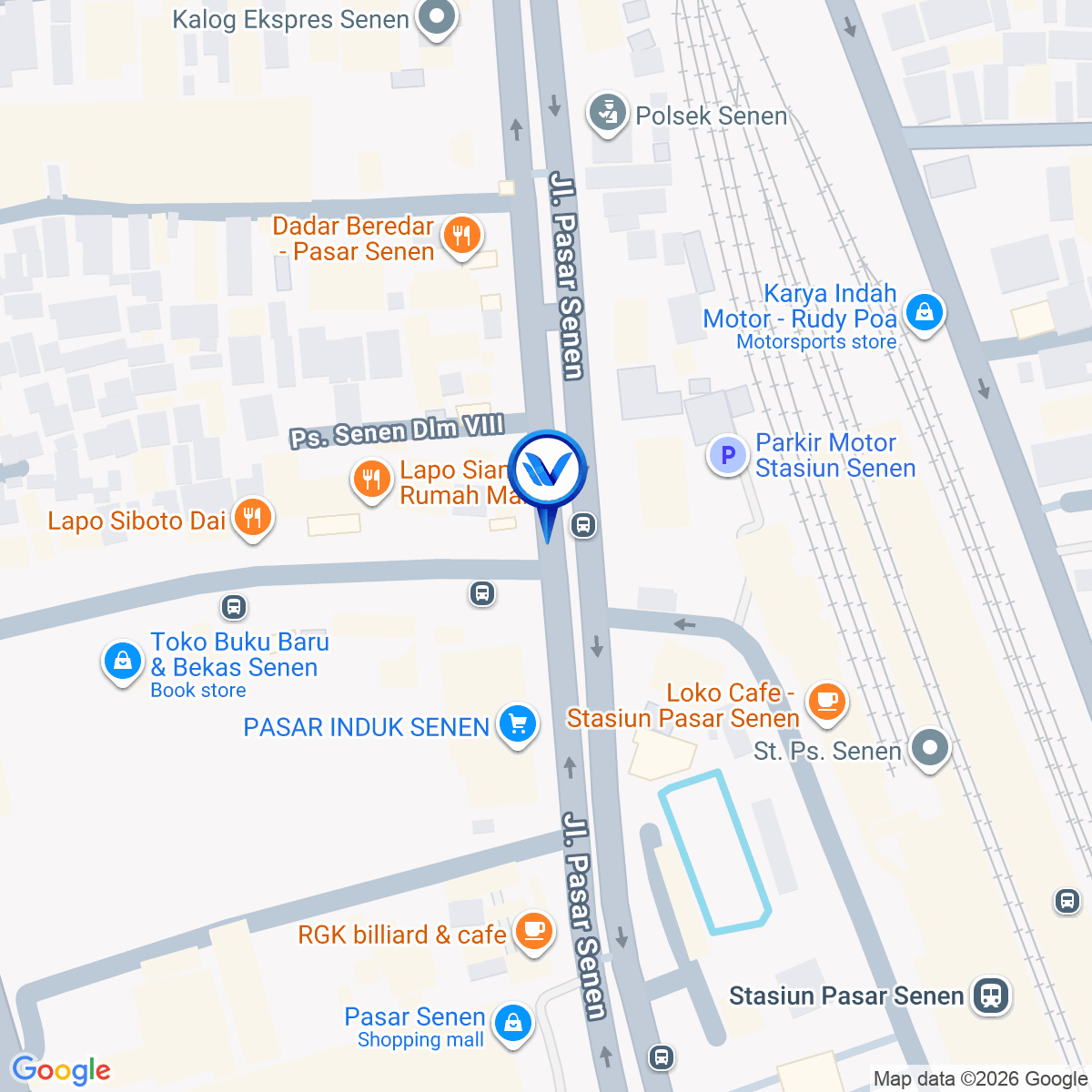 Peta Lokasi Jl. Pasar Senen - Stasiun Pasar Senen, Jakarta Pusat
