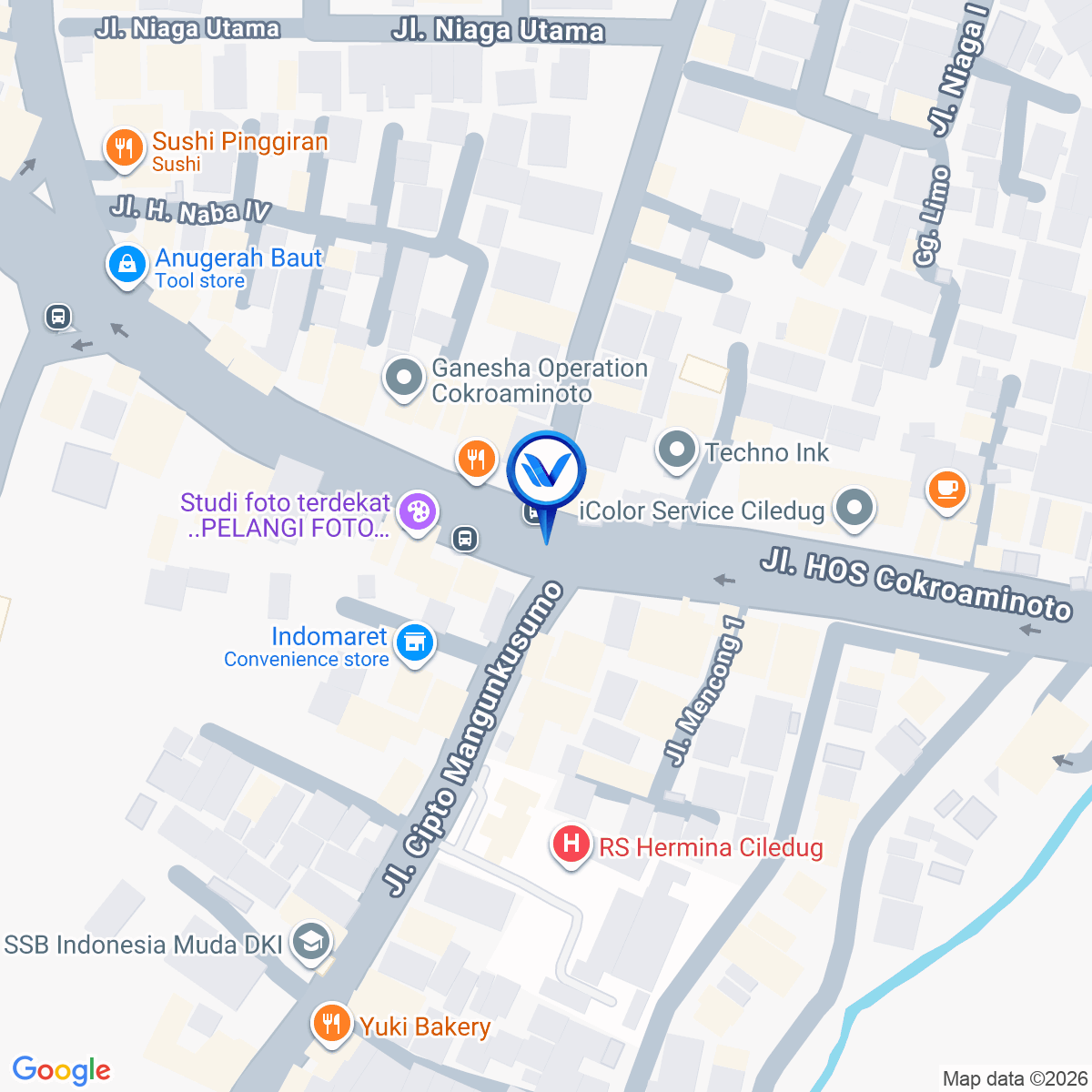 Peta Lokasi Jl. Hos Cokroaminoto Pertigaan H Mencong, Tangerang Kota