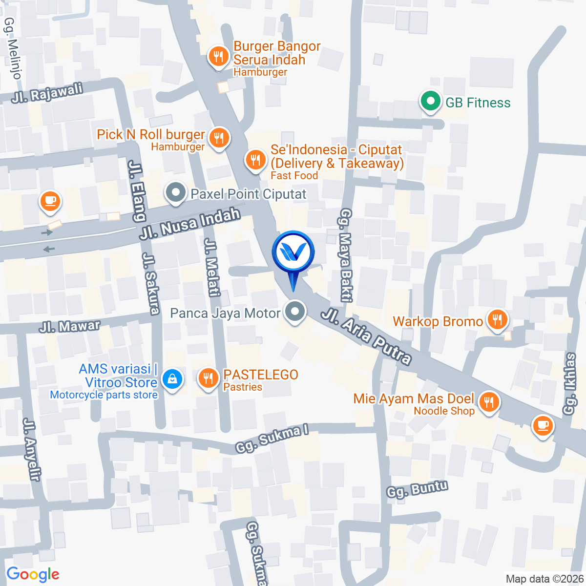 Peta Lokasi Jl. Aria Putra (Sesudah Polsub Sektor Serua, Ciputat), Tangerang Selatan