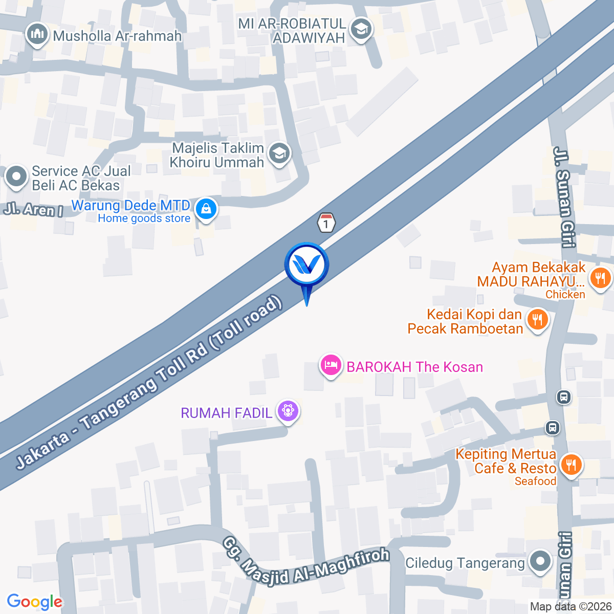 Peta Lokasi Tol Jakarta Tangerang KM 11+600B, Tangerang