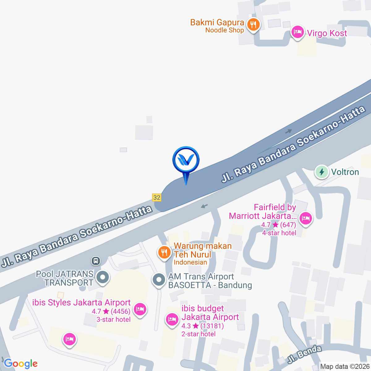 Peta Lokasi Tol Sediyatmo KM 32 + 800 B( Seberang Hotel Ibis), Tangerang