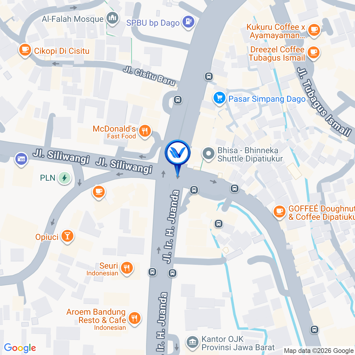 Peta Lokasi JL. DIPATIUKUR - JL IR H JUANDA (SIMPANG DAGO), Bandung