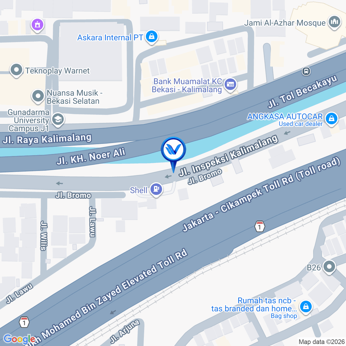 Peta Lokasi Jl. Arteri KH. Noer Alie (Depan Shell Kalimalang), Bekasi