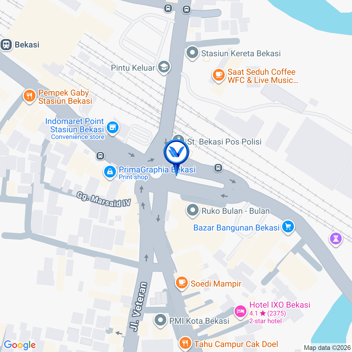 Peta Lokasi Jl. Ir. H. Juanda (Taman Bulan-Bulan Stasiun Bekasi), Bekasi