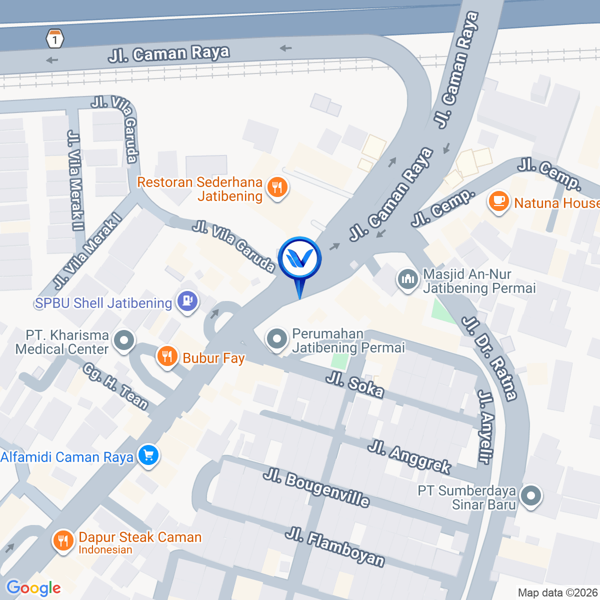 Peta Lokasi Jl. Caman Raya (Depan Pom Bensin Shell), Bekasi