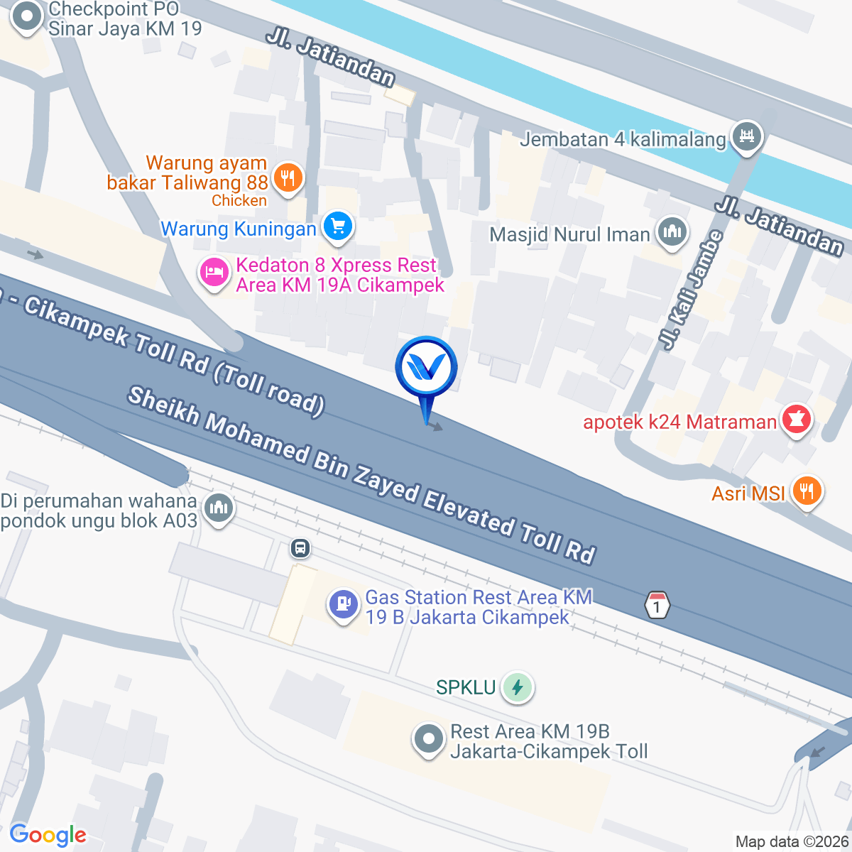 Peta Lokasi Rest Area KM. 19 +400 A, Kab. Bekasi
