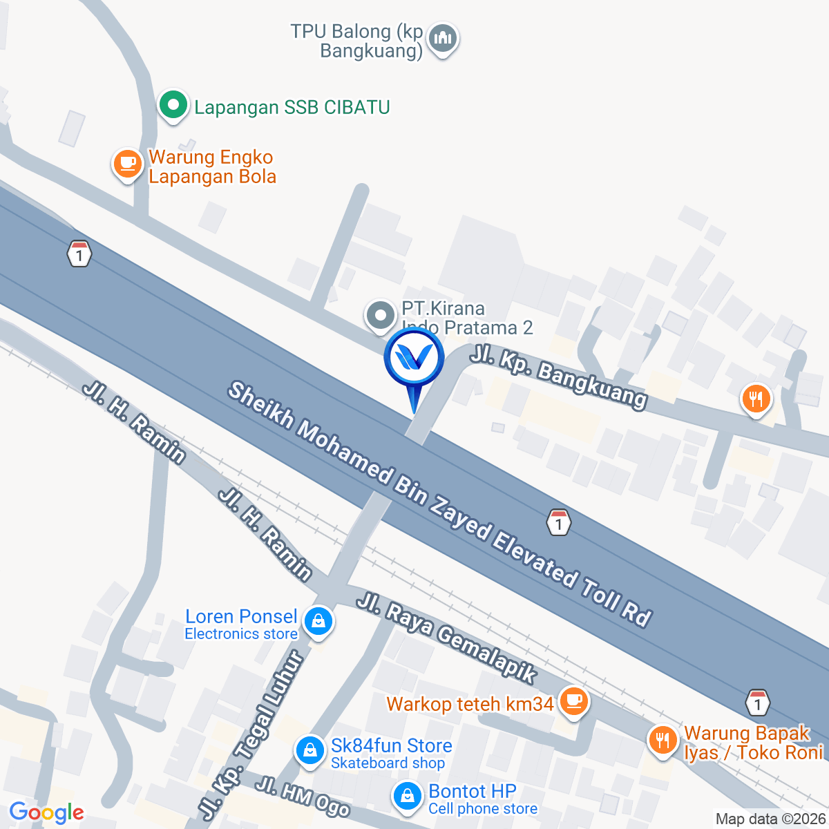Peta Lokasi JL. Tol Jakarta - Cikampek KM 34+00 A, Cibatu Cikarang, Kab. Bekasi
