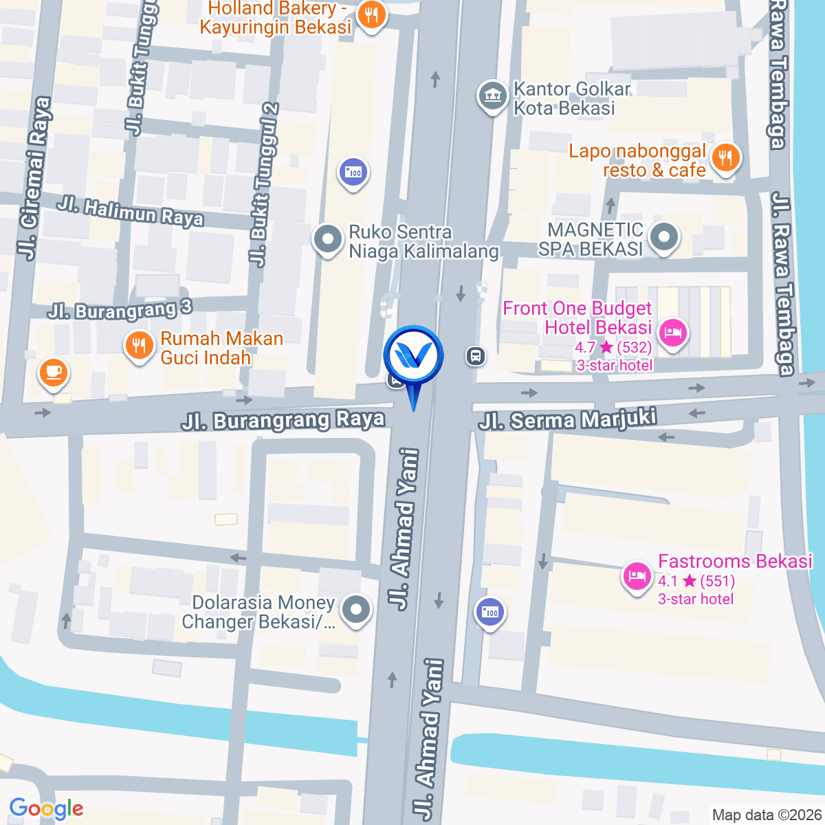 Peta Lokasi JL. Burangrang - Perempatan Ahmad Yani (Kayuringin), Bekasi