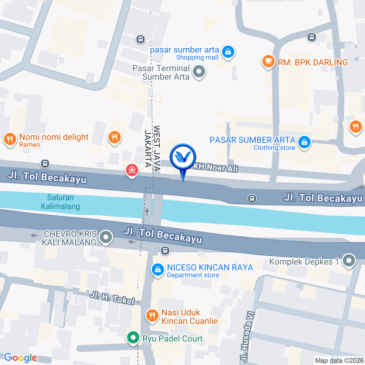 Peta Lokasi JL. KH. Noer Alie - Kalimalang Sumber Artha, Bekasi
