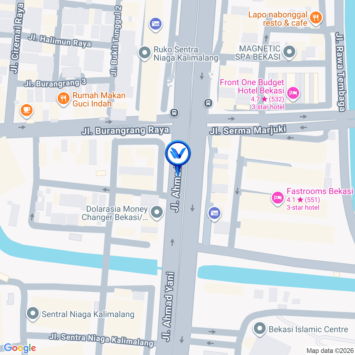 Peta Lokasi JL. Ahmad Yani (depan Bank KB Bukopin), Bekasi