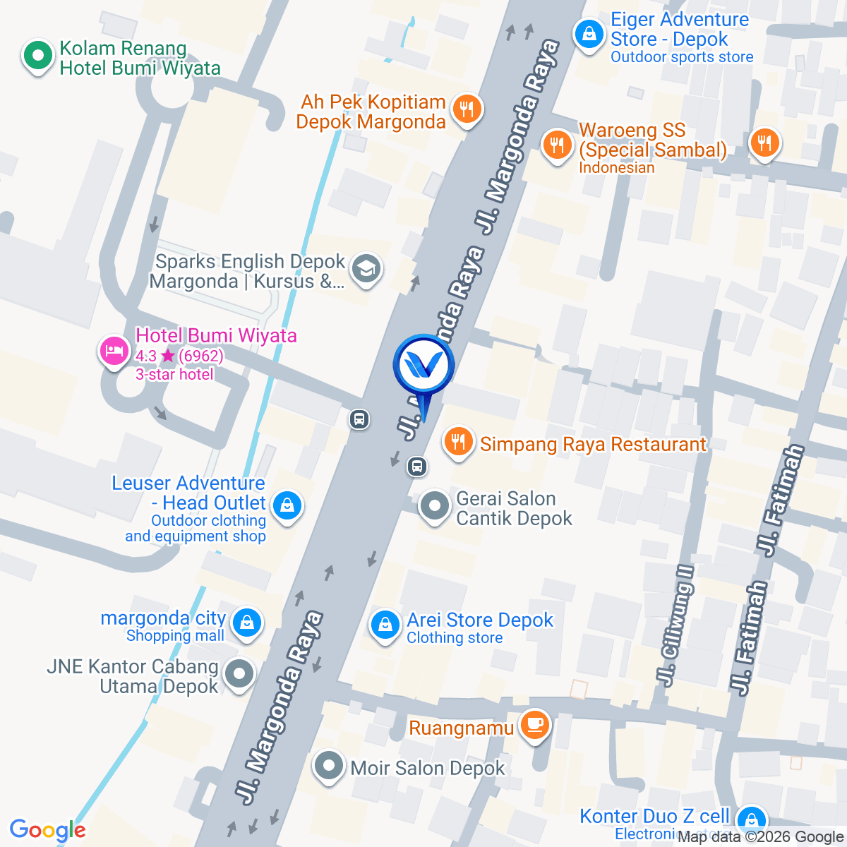 Peta Lokasi JL. Margonda Raya No. 268 (Kemiri Muka - Toko Wiguna Tire), Depok