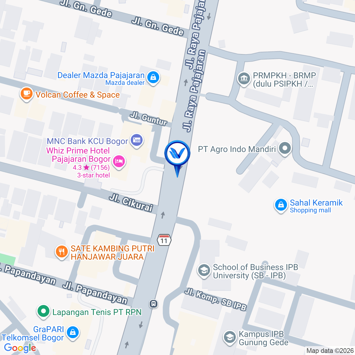 Peta Lokasi JL. Raya Padjajaran (Depan Telkom/S2 IPB), Bogor