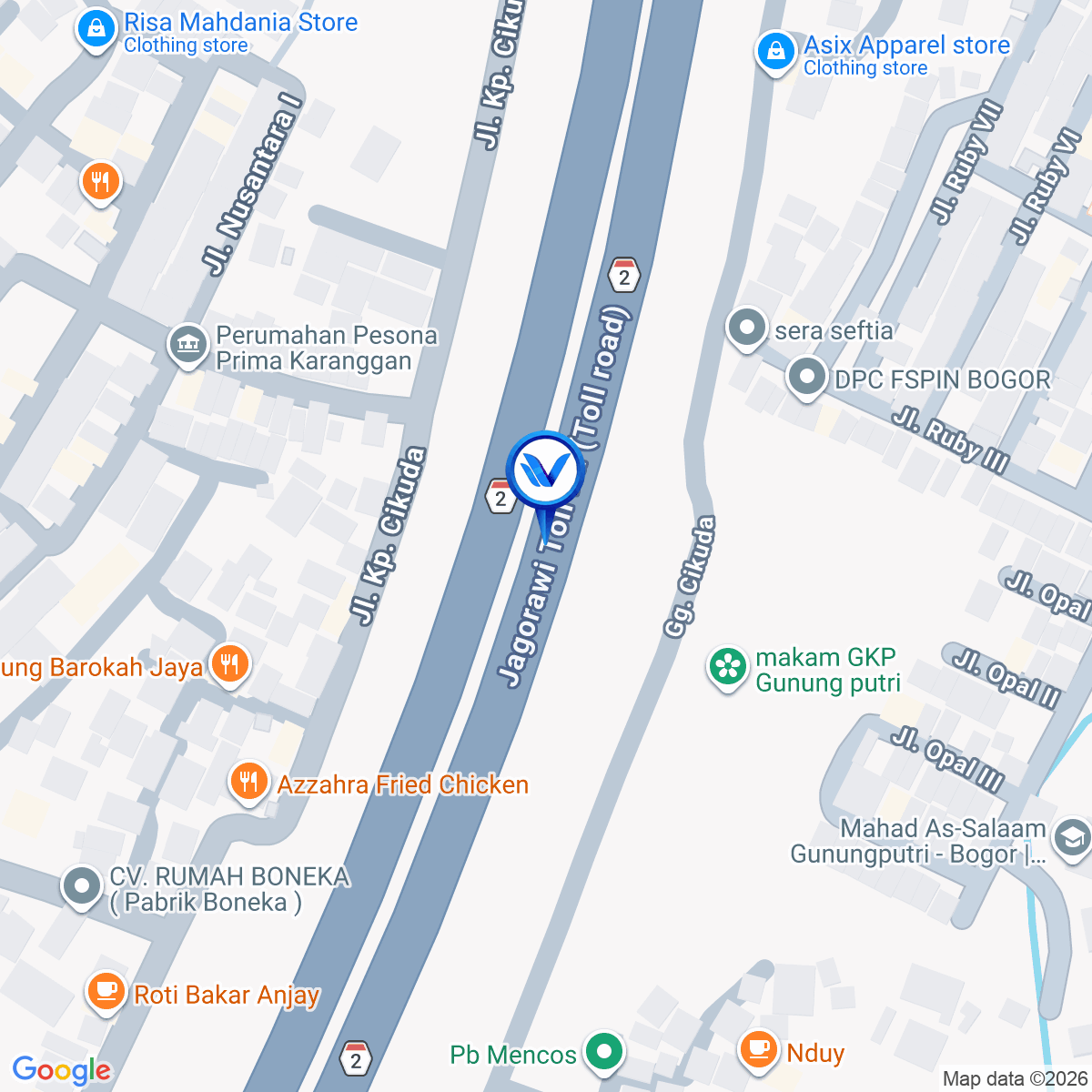 Peta Lokasi TOL Jagorawi KM 22 + 650, Bogor