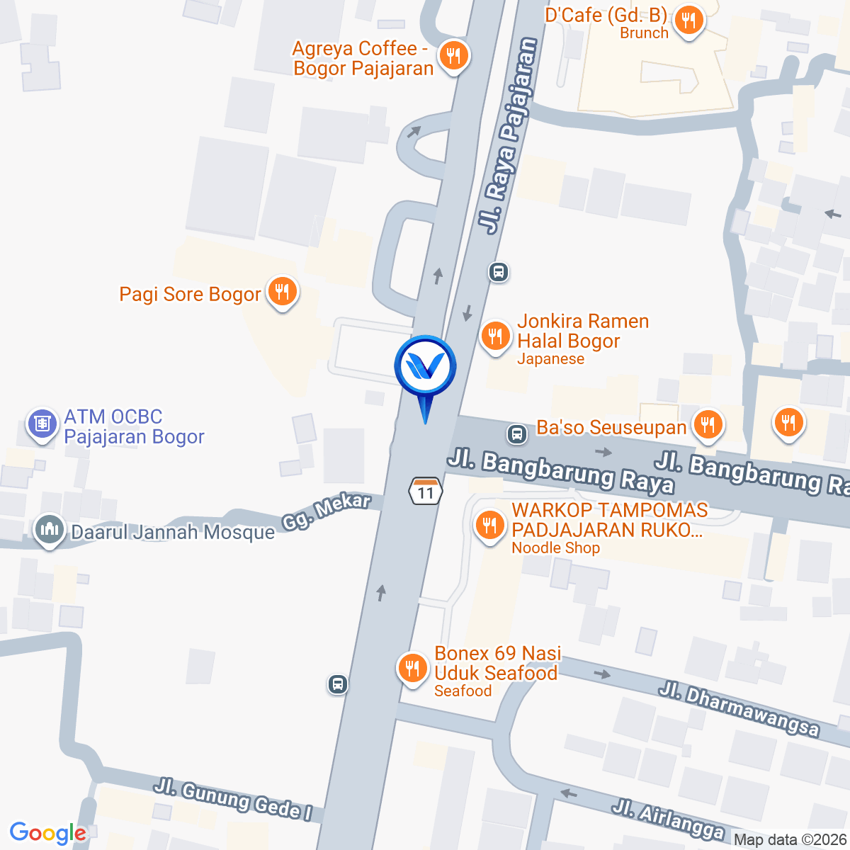 Peta Lokasi JL. Raya Padjajaran (Median Jalan Bangbarung), Bogor