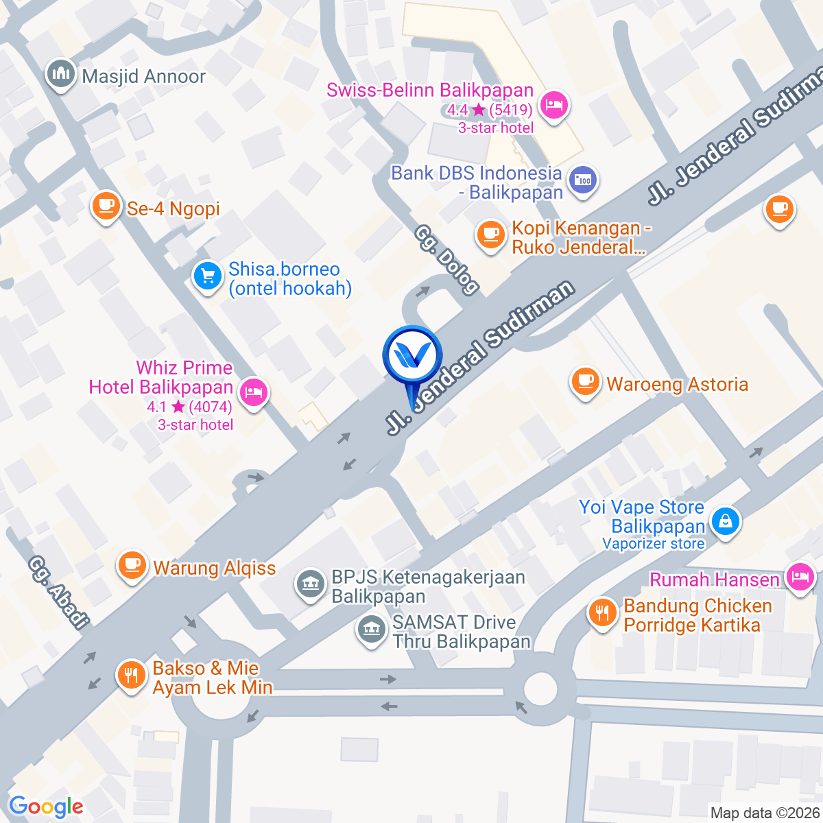 Peta Lokasi JL. Jenderal Sudirman (Dealer Hyundai), Balikpapan