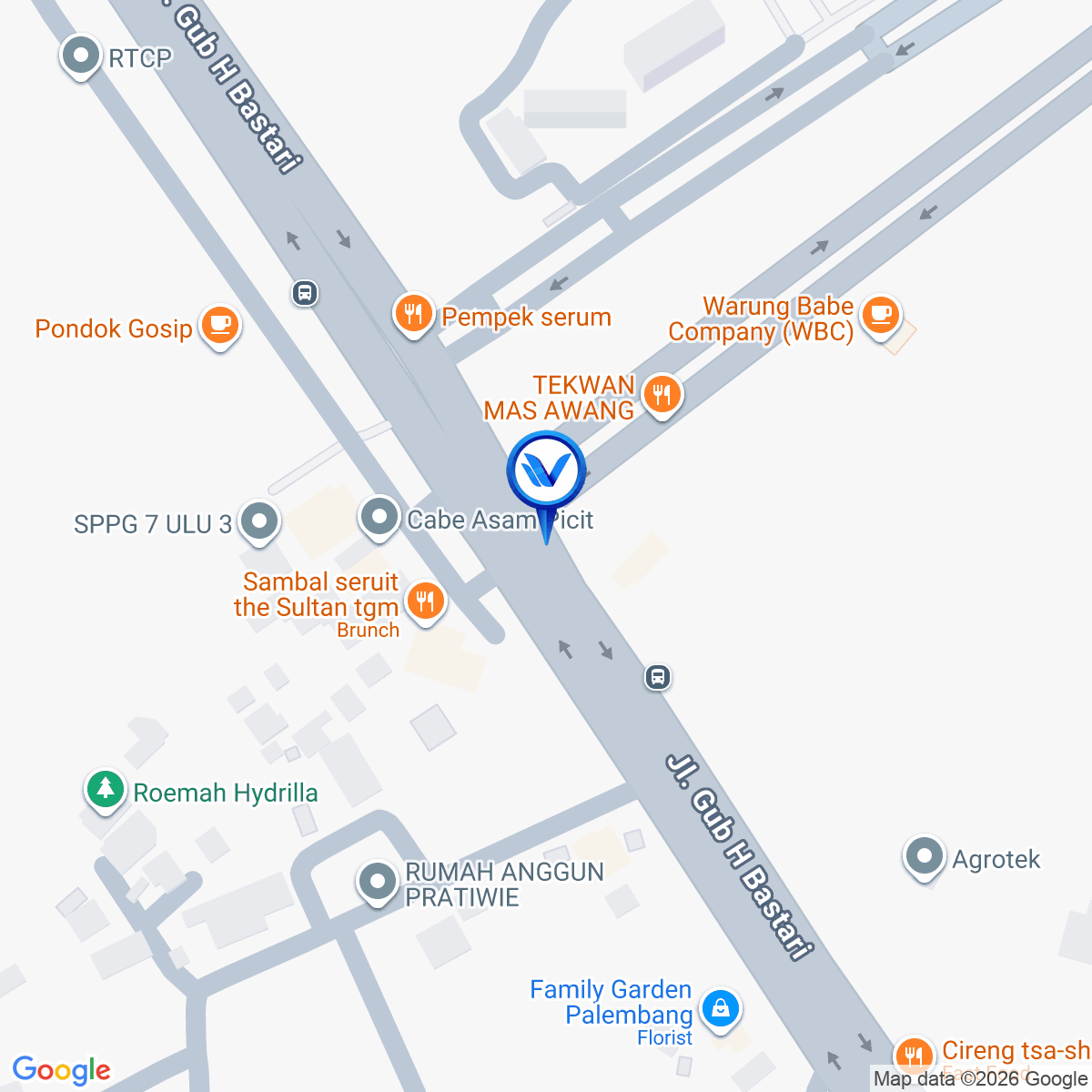 Peta Lokasi Jl. Gubernur Haji Bastari (Depan Kantor Bank Sumselbabel), Palembang