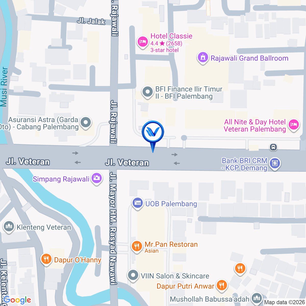 Peta Lokasi JL. Veteran (Simpang Rajawali), Palembang