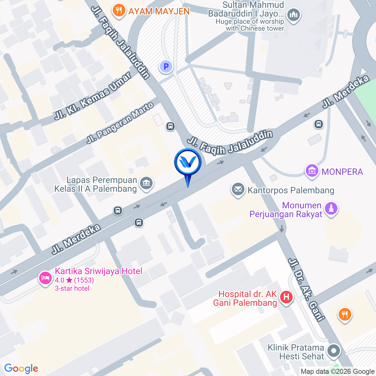 Peta Lokasi JL. MERDEKA (DEPAN KANTOR POS/TELKOM), PALEMBANG