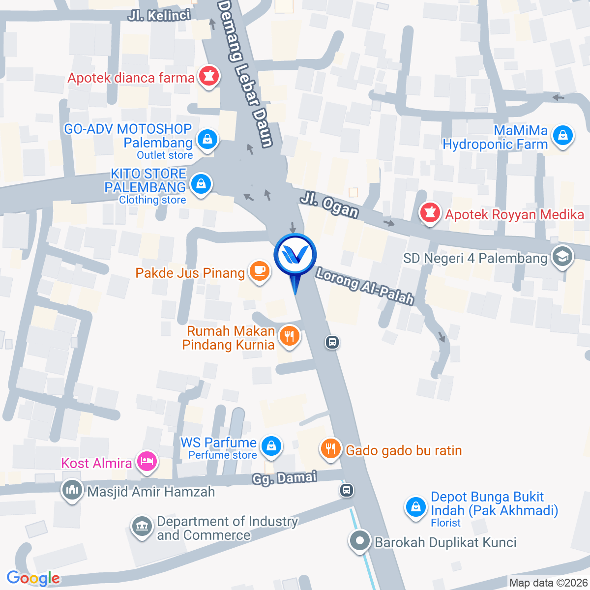 Peta Lokasi JL. Demang Lebar daun, Palembang