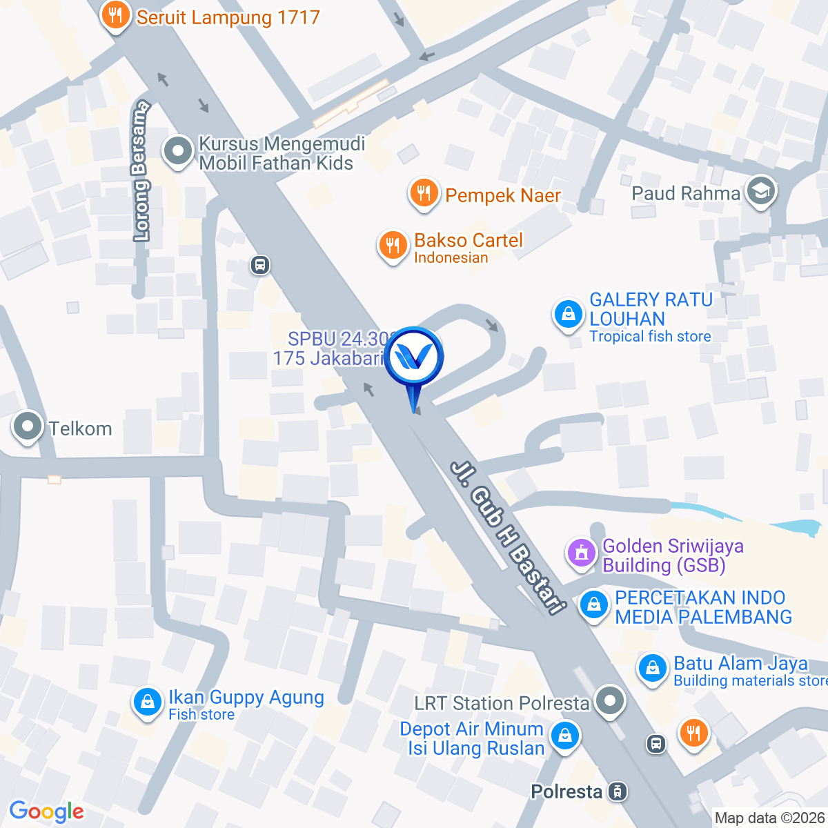 Peta Lokasi JL. Gub. H. Bastari ( menuju Gelora Sriwijaya stadion ), Palembang