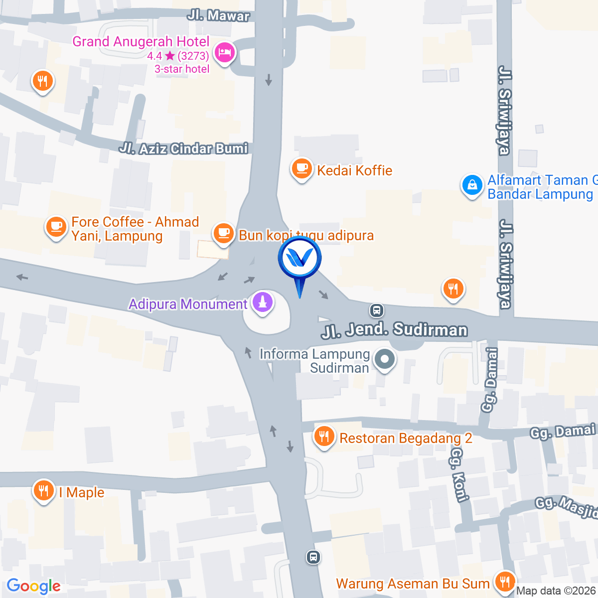 Peta Lokasi Jl. Bundaran Gajah ( Tugu Adipura), Lampung