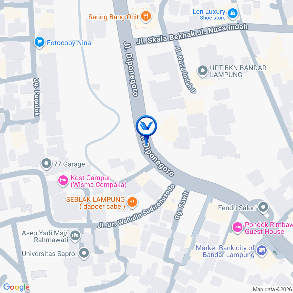 Peta Lokasi JL. Diponegoro (Gereja), Bandar Lampung