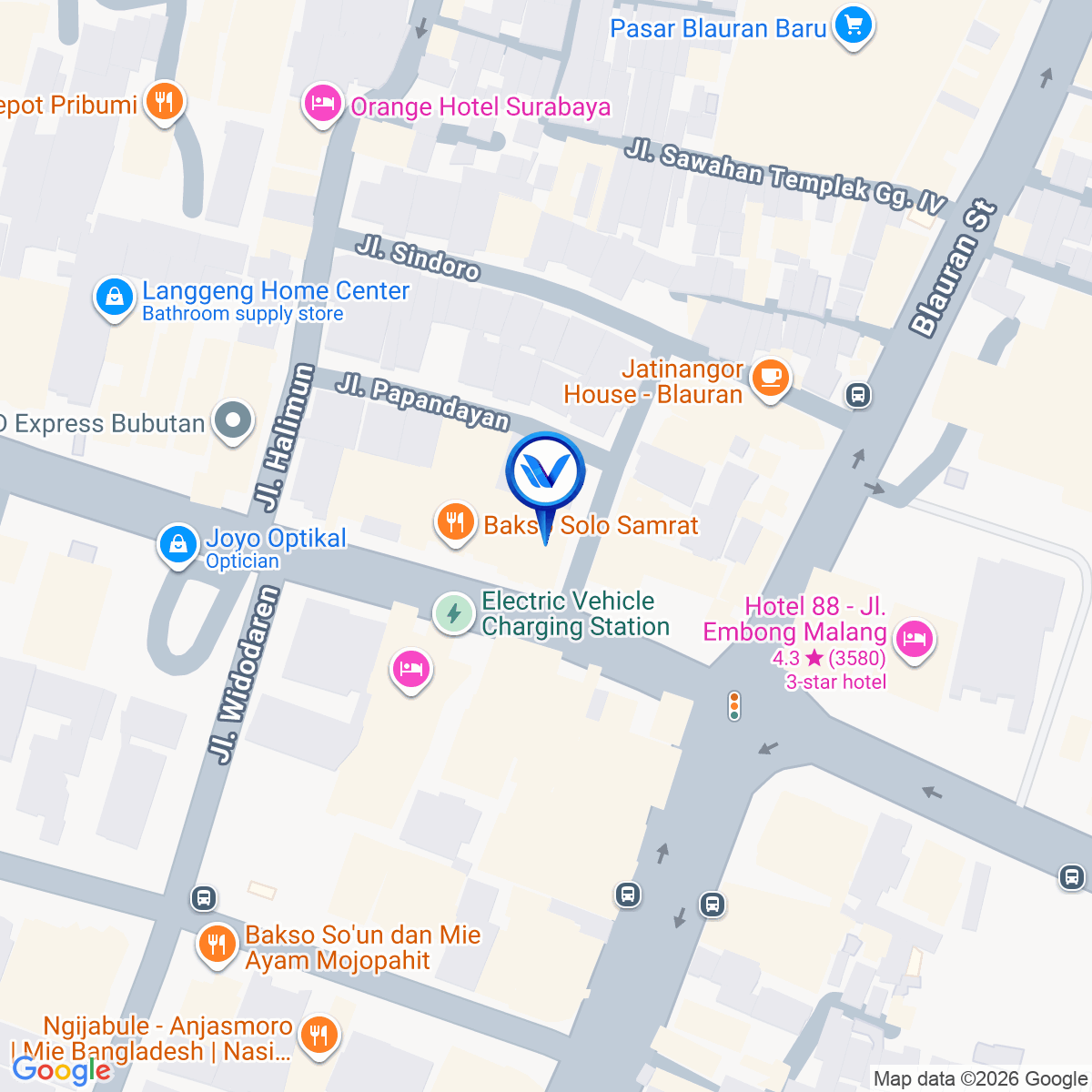 Peta Lokasi Perempatan Jl. Embong Malang - Tidar (dpn Hotel MaxOne), Surabaya