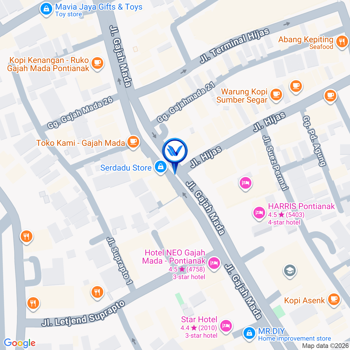 Peta Lokasi Median JL. Gajah Mada - JL. Hijas, Pontianak