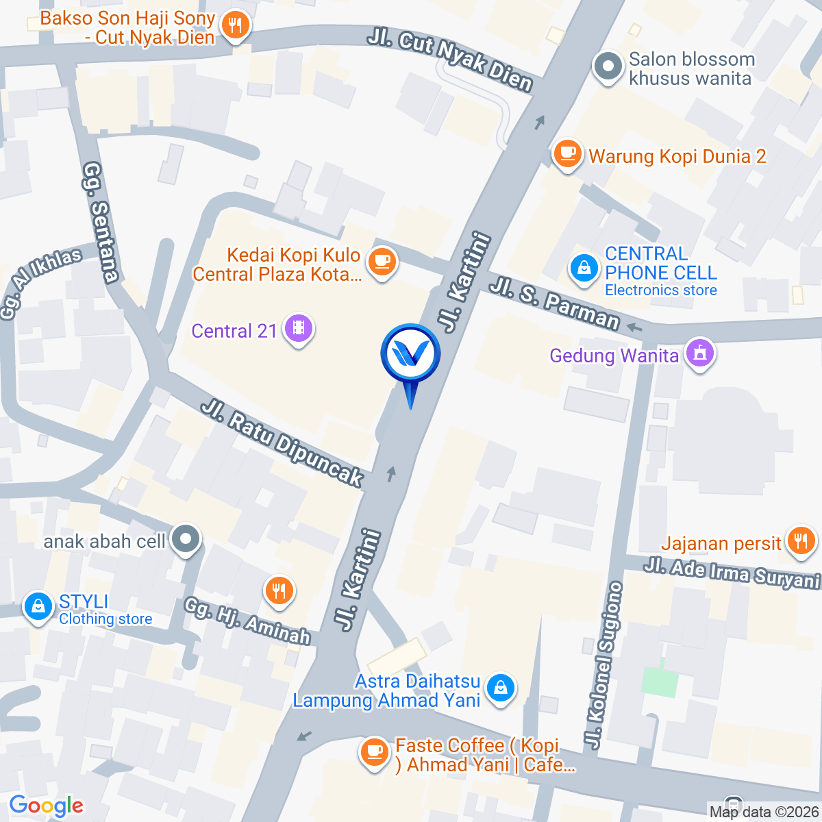 Peta Lokasi JL. RA KARTINI, DEPAN CENTRAL PLAZA, BANDAR LAMPUNG