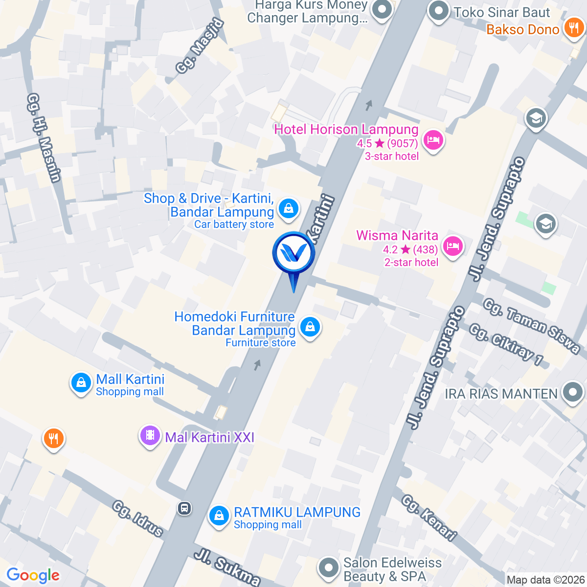 Peta Lokasi JL. RA KARTINI, BANK INDEX SEBELUM HORISON HOTEL, BANDAR LAMPUNG