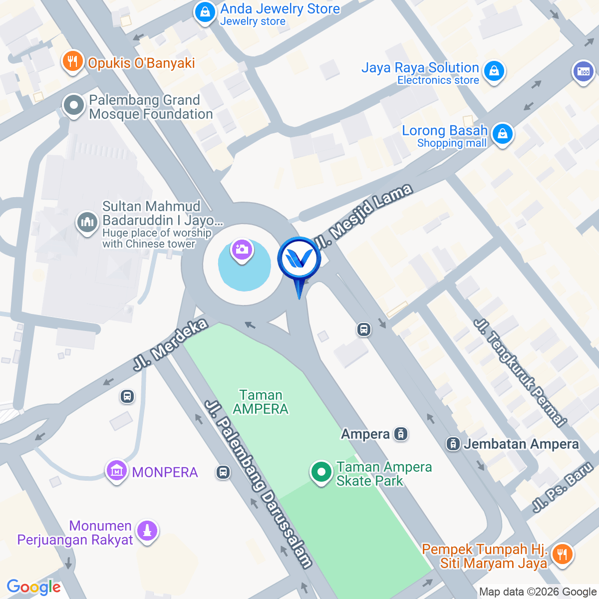 Peta Lokasi JL. Jendral Sudirman (Bundaran Air Mancur), Palembang